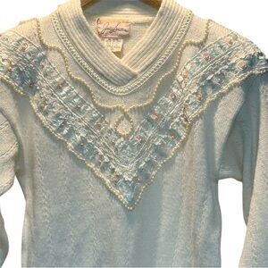 Jacqueline Smith  Vintage Embellished Cream Size S Sweater